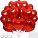 18 Inch Red Heart Balloons, 50 Pcs Valentine's Day Foil Heart Shaped Balloons Decoration for Romantic Valentines Wedding Bridal Shower Anniversary Engagement Valentine's Day Party Supplies