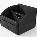 Uplien Car Storage Organizer [2025 UPDATED] Leather Car Caddy Basket for Front Seat Floor Back Seats Metal Handle 6 Compartments Adjustable Strap Buckles Slip-Resistant (Black)