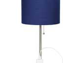 Simple Designs LT2024-NAV Brushed Steel Stick Table Desk Lamp with Charging Outlet and Drum Fabric Shade, Navy Blue Shade