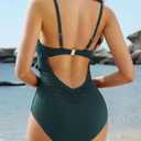 Charmo Frill Trim Ribbed One Piece Swimsuit Women Ruffled Ruched Tummy Control Bathing Suit (XL)