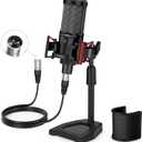 XLR Podcast Microphone Professional Cardioid Condenser Microphone for PC Computer Studio XLR Mic Kit for Recording/Podcasting/Streaming/Voice Over/ASMR/Home Studio/YouTube with Desktop Stand