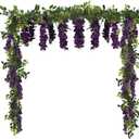Purple Wisteria Garland Artificial Flowers 2PCS 5.91FT/Piece Fake Wisteria Dark Purple Artificial Wisteria Vine Rattan Silk Hanging Flowers for Wedding Arch Garden Floral Decor (Dark Purple)