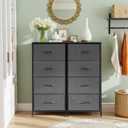 Nightstand, 4 Drawer Dresser End Table Bedside Furniture with Wooden Top Steel Frame Fabric Bins for Bedroom, Closet, Entryway, Dorm, Living Room, Gray