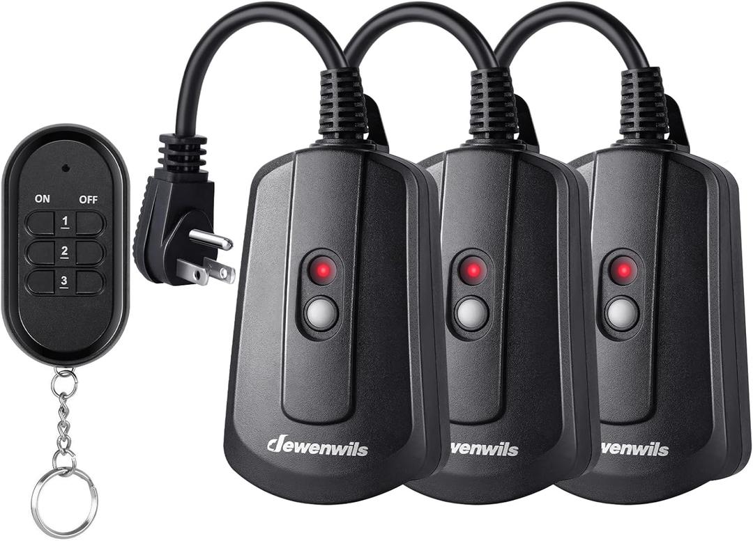 DEWENWILS Outdoor Wireless Remote Control Outlet Kit, Waterproof Electrical Plug for Indoor Outdoor Lights, Separately Controlled 3 Pack Receivers, 100 Feet RF Signal, UL Listed
