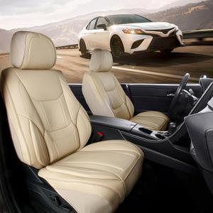 Coverland Custom Fit Car Seat Covers for Car Compatible with [Camry, Accord, Civic, Corolla, Altima, Elantra, Focus] Premium Waterproof Non-Slip Interior Seat Protector [Front Beige - Size Chart A10]