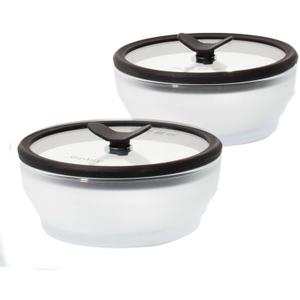 Anyday 2-Pack (2-Cup) Glass Food Storage Set with Glass Lids | Plastic-Free Frosted Meal Prep Bowls | Stackable Airtight Storage Container Set with Vented Silicone Lid for Microwave-Safe Reheating (Frosted - Black Sesame)