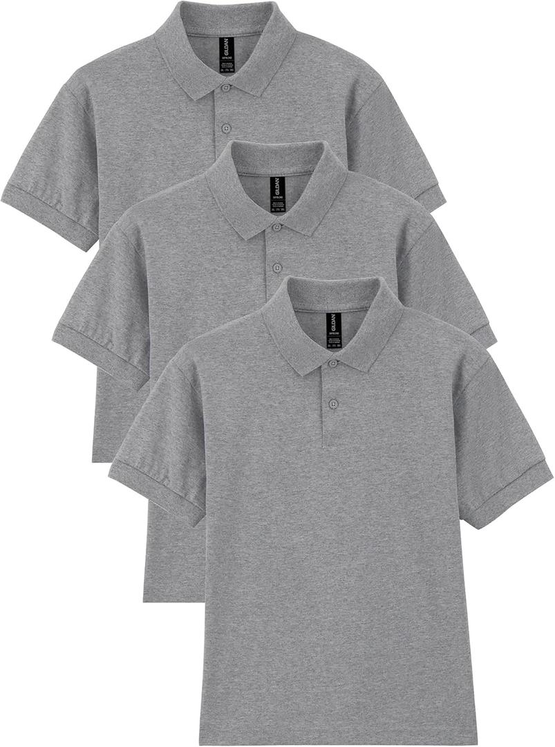 Gildan Unisex-Child DryBlend Short Sleeve Polo, Style G8800b, 3-Pack (Large, Sport Grey)