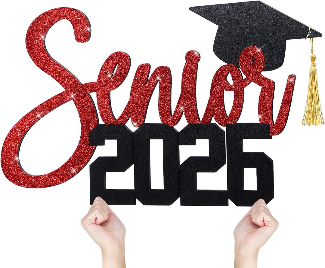 CroBlissful 2026 Senior Sign Graduation Party Decorations Wooden 17 Inch Senior Board Photo Booth Props Class of 2026 Grad Picture Props for Graduation Night Party(Black Red)