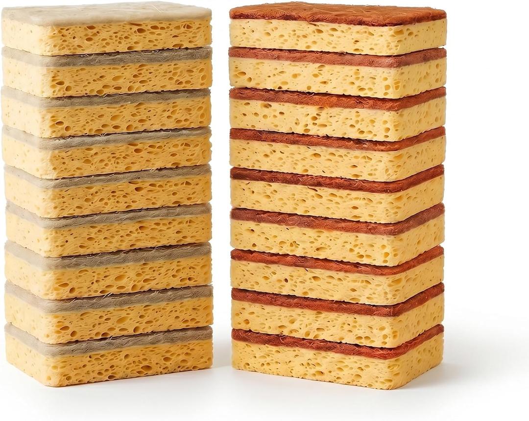 2 x Natural Sponges Dishes 12Pcs Biodegradable Dish Sponge Eco-Friendly | 12PCS natural biodegradable sponges, wood pulp sisal coconut fiber, eco-friendly dish cleaning, plant-based