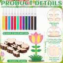 54 Pcs DIY Wooden Flowers Painting Craft Kit Mother's Day Crafts 30 Paint Your Own Wood Flowers Cutout Slices with 24 Colored Pens for Spring Party Activities Art Projects Gifts
