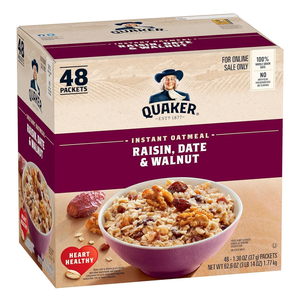 Quaker Instant Oatmeal, Raisin, Date and Walnut, Individual Packets, 1.30 Ounce (Pack of 48), BBD Jan 5 2027