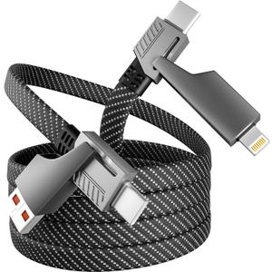 4 in 1 Charging Cable Fast Charging 65W, USB C Cable 4-in-1 USB Multi Charging Cable with E-Mark Chip, Multiple iPhone Charger Cord for iPhone 16/15/14/13 Series/Pad/Android/Tablets and More(4FT)