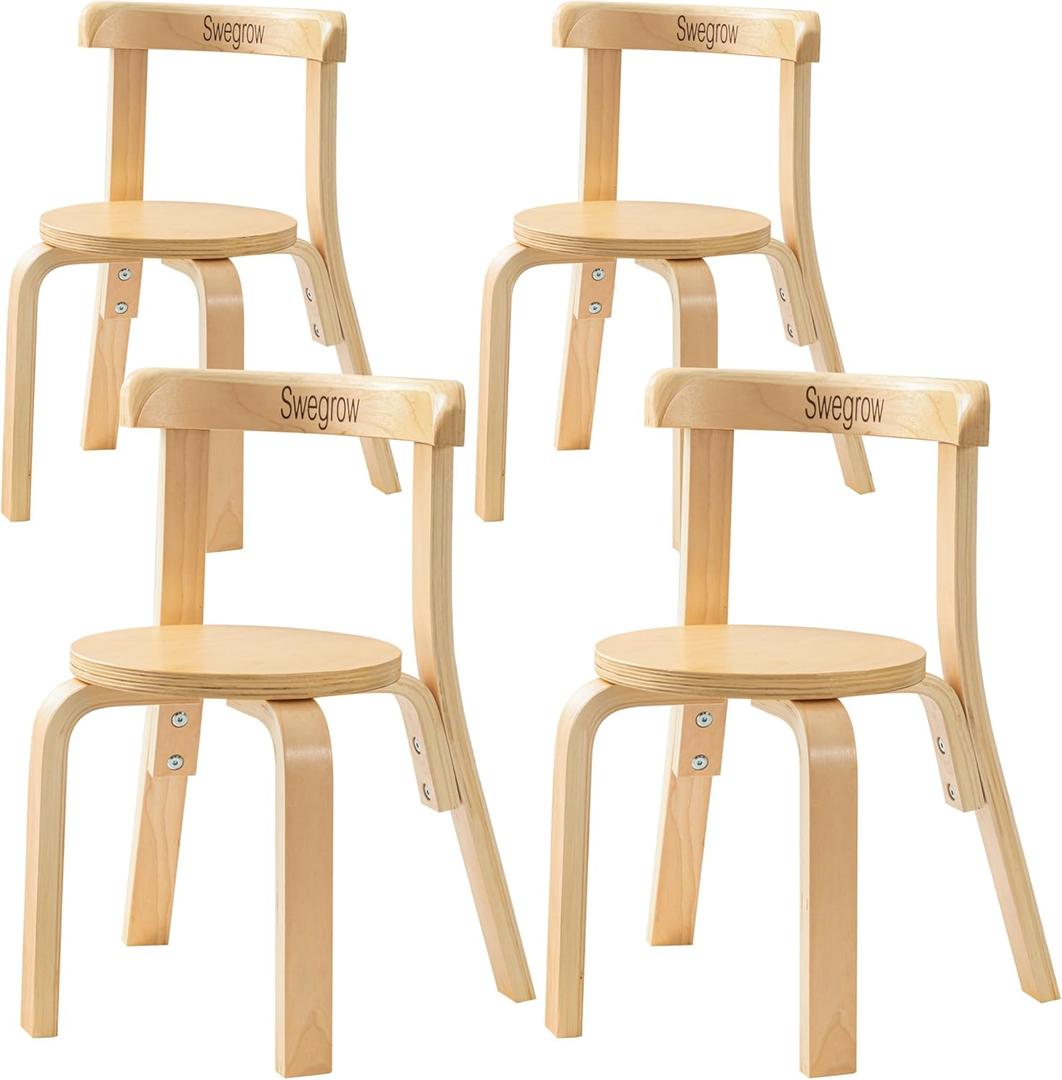 Swegrow Wooden Kids Chair, Toddler Chair for Table, Kids Stackable Chairs, Kid Wooden Furniture for Family/Playroom/Classroom Set of 4-Natural Wood