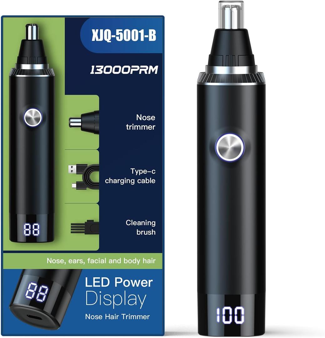 Ginity 2025 Ear & Nose Hair Trimmer for Men Women with LED Light Digital Display, Painless USB Rechargeable Facial Hair Remover with Powerful Motor and Dual-Edge Blades Easy Cleansing