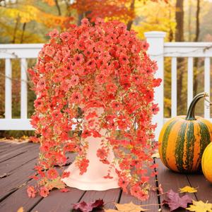 6 Bundles Artificial Fall Flowers for Outdoors Fake Plants Garden Home Fall Decor,UV Resistant Realistic Silk Faux Autumn Flower Indoor Outside Front Porch Patio Balcony Yard Farmhouse(Orange)