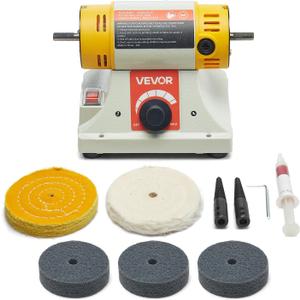 VEVOR Bench Buffer Polisher, 1/2HP Polishing and Buffing Machine, 0 to 8000RPM Benchtop Polisher with 2PCS 4" Cotton Wheel, 3PCS 3" Abrasive Fiber Wheels & Polishing Compound for Metal Jewelry Wood