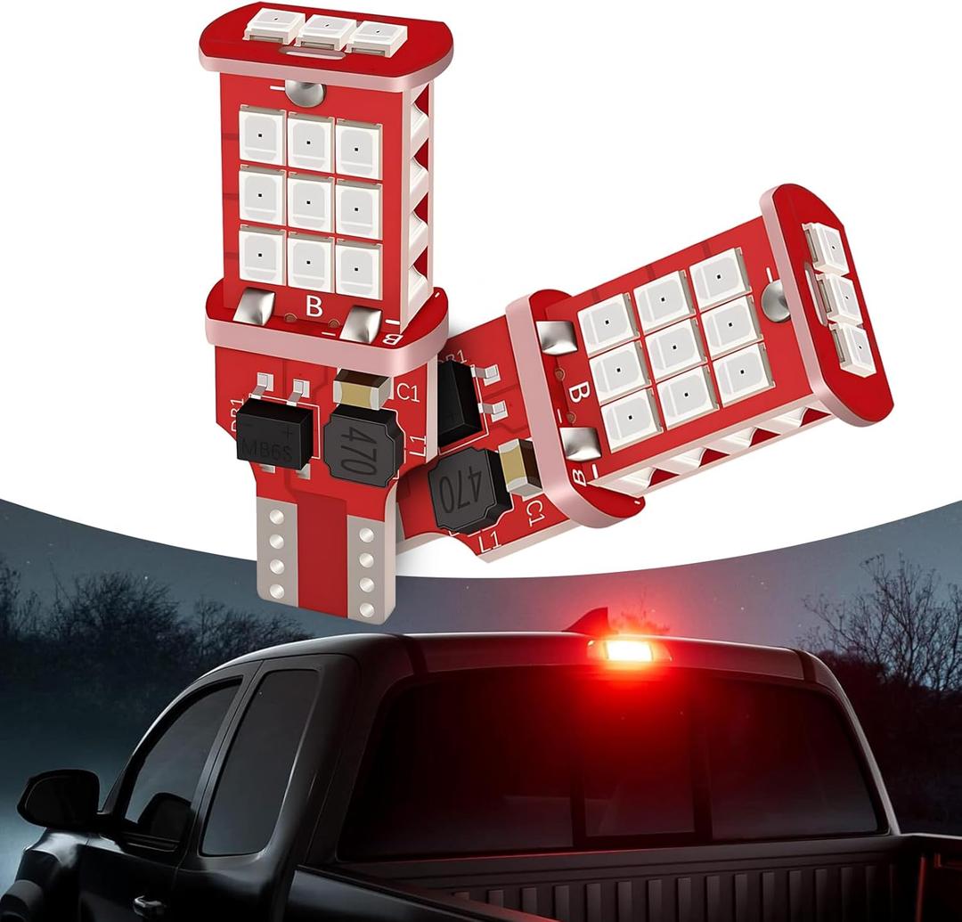 Jewkot 2 PCS 921/912 Car LED Flashing Warning Lights Bulb, Super Bright Waterproof Vehicle Brake Lights, Non-polar Design, Universal Automotive Flashing Lights Replacement for Truck SUV Car (Red)