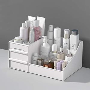 Makeup Organizer Countertop - Bathroom Countertop Organizer for Makeup, Skin Care, Jewelry, Brushes, Lipsticks, etc - Plastic Drawer Storage Container that works as Vanity Organizer (White)