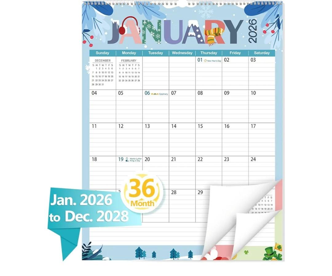 GuassLee Extra Large Wall Calendar 2026-2028, 36-Month Vertical Wall Calendar 2026, Jan. 2026 to Dec. 2028, 17" X 22" Paper Hanging Planner with Thick Paper Spiral Bound for Office Home Organizing