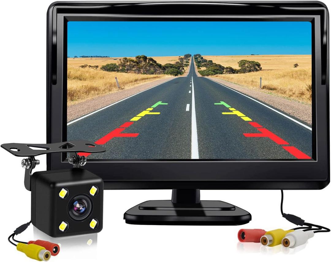 Kairiyard Backup Camera, Car Rear View Reverse Camera with 5in Monitor HD Night Vision 170 Wide View Angel Vehicle Back up Camera Systems IP69 Waterproof for Car Truck