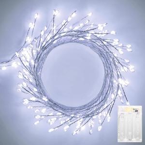 Pure White Battery Operated Fairy Lights, 2 Pack Totally 20 FT 240LED Twinkle Firecracker String Lights, Waterproof Cluster Lights for DIY Indoor Wreath Wedding Bedroom Christmas Decoration
