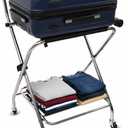 Foldable Luggage Rack with Wheels for Guest Room - Metal Frame Folding Suitcase Stand With 2 Shelves - Portable Luggage Storage Rack - Easy Assembly Suitcase Holder for Hotel, Travel and Bedroom