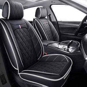 Aierxuan 5 Car Seat Covers Waterproof Leather Universal Cushions Split Bench Compatible with 4Runner CRV Camry Yaris Sienna Venza FJ Cruiser Wrangler Tucson Equinox(Full Set, Black-White)