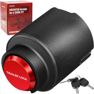 New-Universal Trailer Lock for 1-7/8", 2" ,2-5/16" & Bulldog Couplers,Anti-Theft Steel Trailer Tongue Coupler Lock with Fully Enclosed,for Rv/Trailer/Flatbed,Patent Pending (RED / Aluminum Puck Lock)