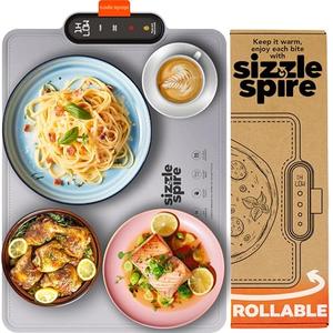 Sizzle Spire Electric Warming Tray, Rollable Silicone Warming Pad for Food with 4 Temperature Settings, auto Shut-Off, Great Food Warmer Mat for Parties, Buffets, Gatherings and Everyday Use - Gray