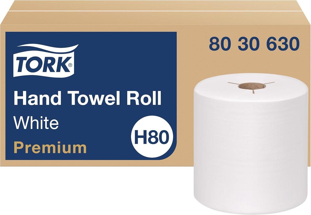 Tork 8030630 Premium Paper Hand Towel Roll, Y Notch, 1-Ply, 8.0" Width x 600' Lenth, White (Case of 6 Rolls, 600 Feet per Roll, 3, 600 Feet per Case)
