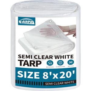 TARPAL 8'x20' Semi Clear White Tarp Waterproof Green House Cover with Grommets 7.5mil Clear Poly tarps for Gardening,Farm, Garden,Chicken CoopsOutdoor (8x20ft-Finished size)