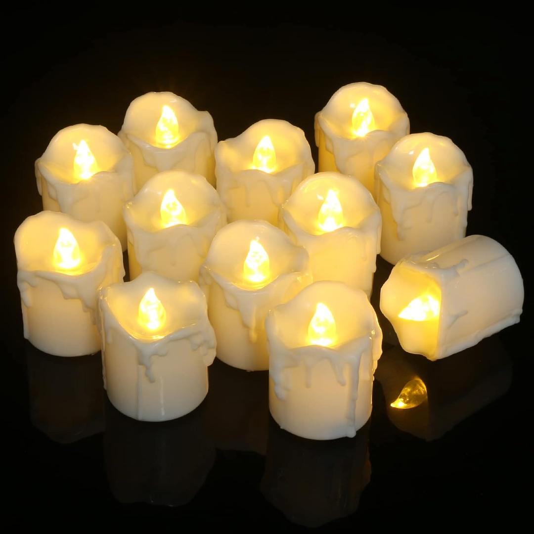 PChero 1.57" x 1.69" Battery Operated Tea Lights with Timer, 12pcs Warm White LED Timed Flameless Candles Flickering, 6Hours On Per 24Hours Cycle, Ideal for Thanksgiving Christmas Wedding Home Decor