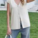 Saodimallsu Womens Deep V Neck Sweater Vest Sleeveless Knit Button Up Loose Fit Cap Sleeve Trendy Summer Tops (White, XXL)