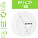U-QE 100 Pieces White Plastic Plates - 6 Inch White Disposable Plates - Washable & Reusable - Premium Hard Dessert Plates - Party Supplies for Birthdays, Celebrations, Travel, Wedding,Party and Events
