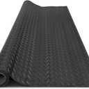 4x8FT Garage Floor Mat, 2.8mm Thickened Flooring Roll for Under Car, Golf Cart Parking Mat, Diamond Plate PVC Rubber Motorcycle Mat, Non-Slip Floor Protector for Garage Warehouse Trailer, Black