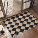Lahome Checkered Easy Jute Kitchen Rug, 2x3 Front Door Mat Non Slip Washable Neutral Area Rug, Farmhouse Diamond Non Shedding Low Pile Floor Carpet for Entryway Porch Doorway (Black/Checkerboard -2)
