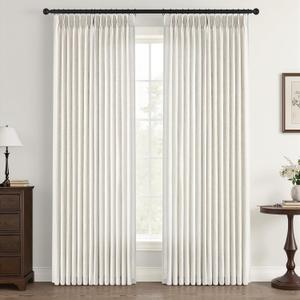Natural Pinch Pleated Linen Curtains 84 Inch Long 2 Panels for Living Room Bedroom Country Farmhouse Thick Linen Textured Semi Sheer Back Tab Pinch Pleat Hooks Rings Window Curtain Birch Cream 7 FT