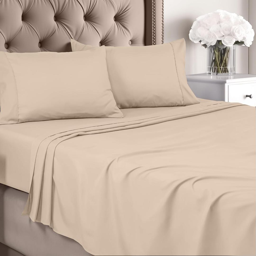 Utopia Bedding King Sheet Set - Brushed Microfiber - Soft Bed Sheets for King Size Bed - Includes 1 Fitted, 1 Flat, & 2 Pillow Cases - Deep Pocket (Beige)