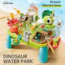 Dinosaur Sand and Water Table for Toddlers 2-8, 11-in-1 Outdoor Water Play Table with Electric Circulating Spray and Sensor-Activated Mist, Summer Backyard Sensory Toys for Boys Girls Ages 3-5 4-6, 17.24 in × 17.09 in × 22.83 in