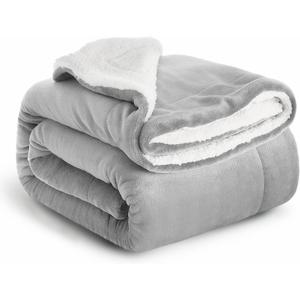 IR Imperial Rooms Sherpa Blankets Queen Size - Thick and Warm Blankets for Winter, Reversible Soft and Fuzzy Fluffy Queen Size Blanket for Bed, Light Grey, 90x90 Inches (Silver)