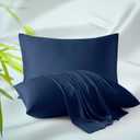 Bamboo Viscose Zippered Pillow Cases King Size Set of 2, 400 Thread Count Cooling Pillow Protectors for Hot Sleepers, Luxurious Hotel Quality - Silky, Soft, Breathable (20x36 Inches, Navy Blue)