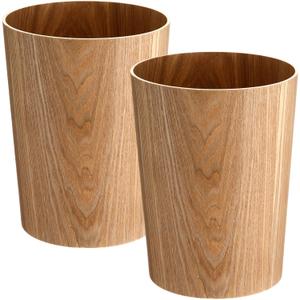 Threehoney 2 Pack 2.3 Gallons Wood Trash Can Wastebasket Natural Wood Round Wastebasket Small Trash Bin for Home, Office Under Desk, Kitchen, Bedroom, Den, Hotel, Room (Willow)