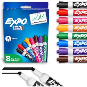EXPO Low Odor Dry Erase Markers Chisel Tip Assorted Colors 8 Count