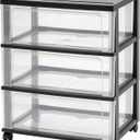 IRIS USA Plastic Drawer Storage Organizer Rolling Cart, with Wheels Casters, 3-Drawers, for Art Craft Supplies Bathroom Dorm Bedroom Laundry Room, Wide, Black