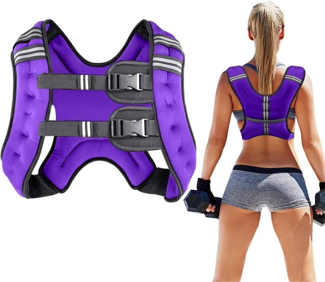 Prodigen Weighted Vest for Women and Men 8 12 16 20 25 30 Lbs with Reflective Stripe and Double Adjustable Buckle Straps Weight Vests for Strength Training, Jogging, Cardio, Weight Loss (Purple)