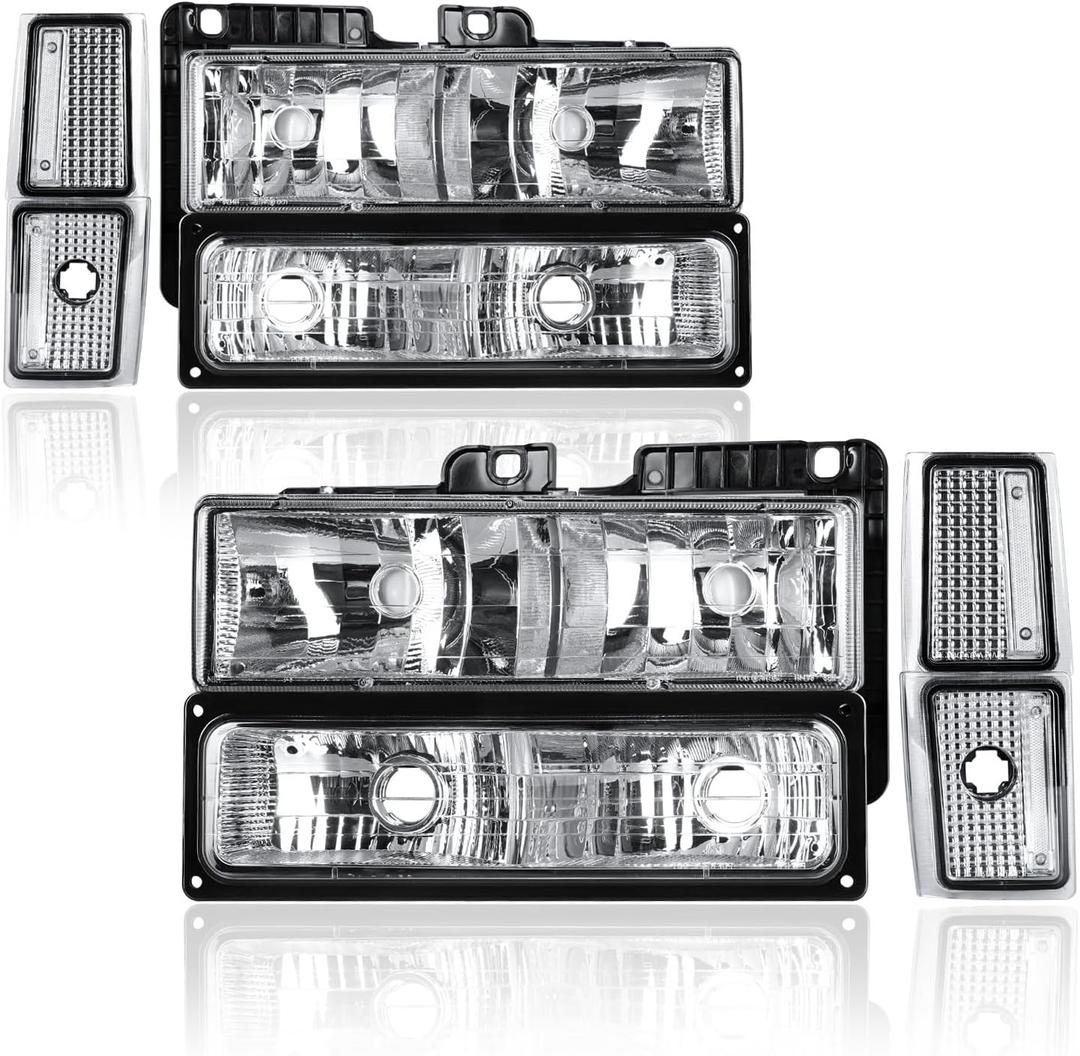 Headlights Assembly Fit 1994-1999 Chevrolet C/K 1500 2500 Suburban / C1500 C2500 C3500 K1500 K2500 K3500 / 1995-1999 Tahoe/for 1994 Chevy Blazer Chrome Housing Clear Reflector