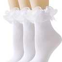 Women Lace Socks Ruffle Frilly Socks - Comfortable Cotton Socks Cute Socks Princess Lolita for Ladies 2 pairs