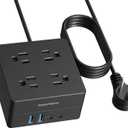 5ft Power Strip, SUPERDANNY Surge Protector 900 Joules, 4-Outlet 4-USB Extension Cord, Overload Switch, Grounded, Mountable, Desktop Charging Station for Home, Office, School, Dorm, Computer, Black