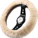 Andalus Brands Luxury Fluffy Car Steering Wheel Covers – Genuine Merino Sheepskin, Soft Fuzzy Car Steering Wheel Cover for Women, Universal 14.5-15" Size, Plush Fur Cute Auto Accessories, Pearl