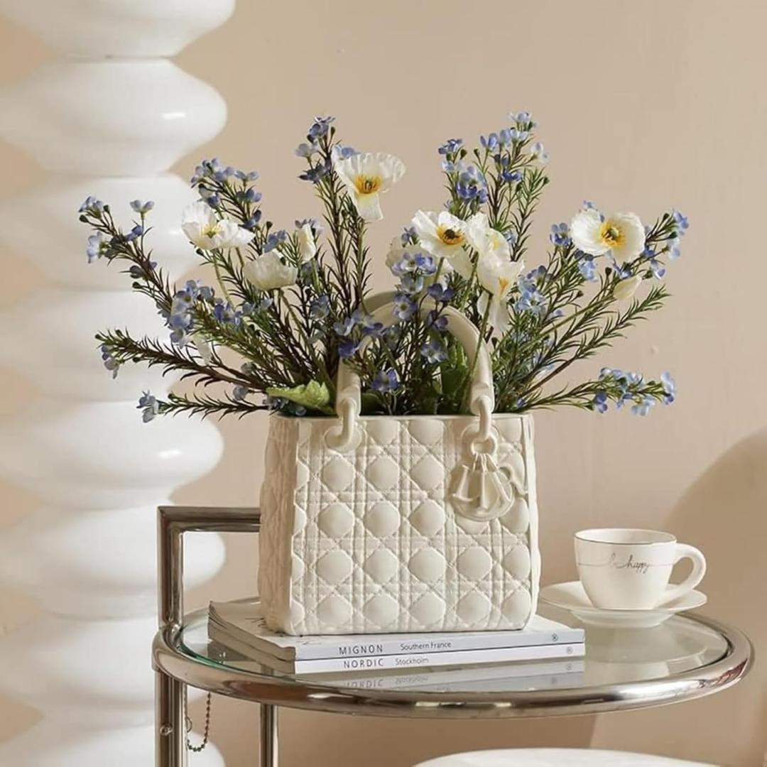 Flower Plastic Vases Small Bouquet Bud Home Decor Living Room Modern Square Unique Entryway Coffee Table Wedding (White,11 * 7.8in)